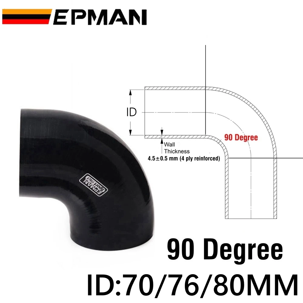 EPMAN  Black & Purple 70/76/80mm 90 Degree Elbow Silicone Hose Pipe Turbo Intake For VW GOLF GTI MK3 MK7 MK5 EP-SS90RS80