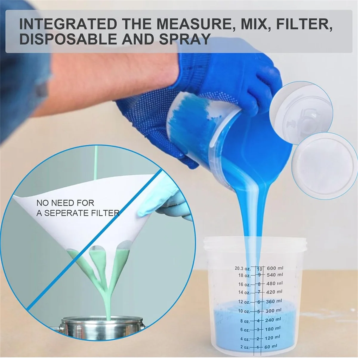 M04Kペイントスプレーヤー混合カップライナーとキャップシステム（HVLPスプレーガン用）、自動車塗装スプレーガン20オンス（600ml）キット