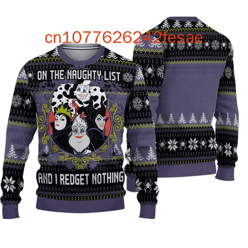 Disney Villains Christmas Sweater 3D Printed Casual Street Y2K Men's and Women's Long Sleeve Round Neck Top