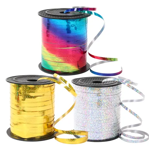 1 Roll 250 Yard Rainbow Ribbon Metallic Shiny Curling Ribbon For Gift Wrapping Balloon String Bouquets Flower Birthday Decor