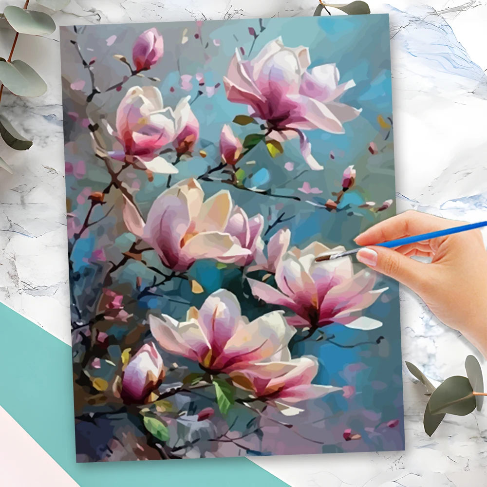 

Momoart Picture By Numbers with Frame Flower DIY Painting By Number Framed Peach Blossom on Canvas Decor for Home HandPainted