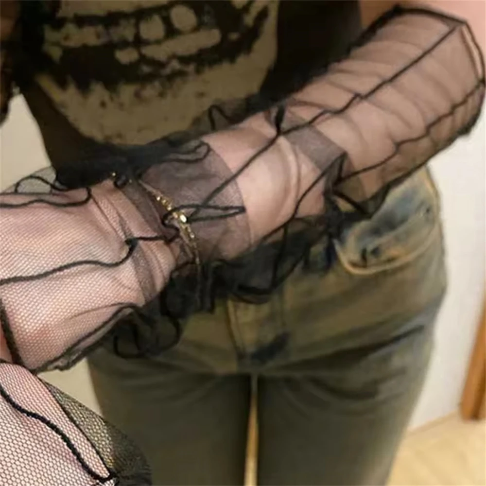1pair Black Stripe Cycling Bike Thin Arm Breathable Driving Gloves Long-Sleeved Sun Protection Sleeves Mesh Lace Gloves