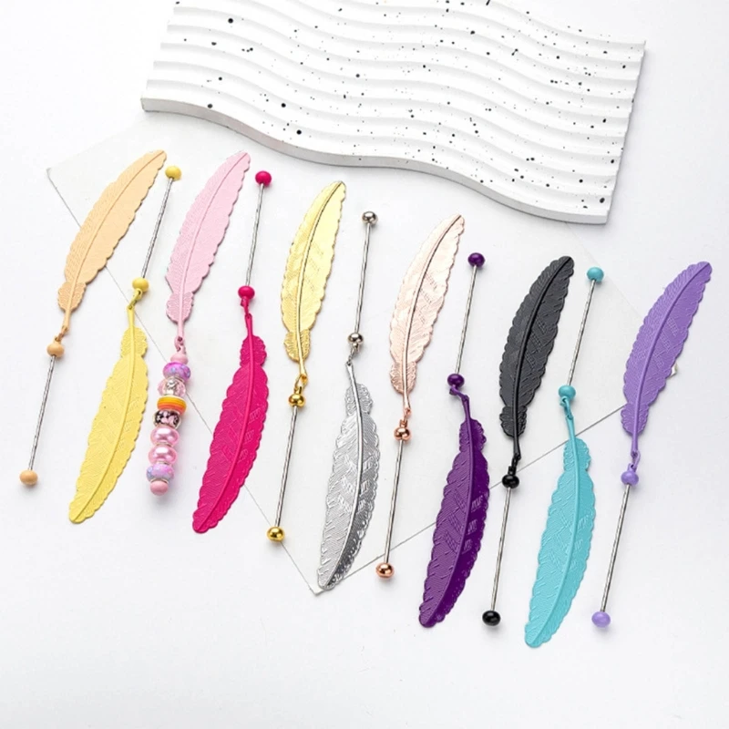 

1pc Vintage Feather Shape Metal Bookmarks DIY Glass Beaded Hook Alloy Bookmark for Student Teacher Book Page Holder