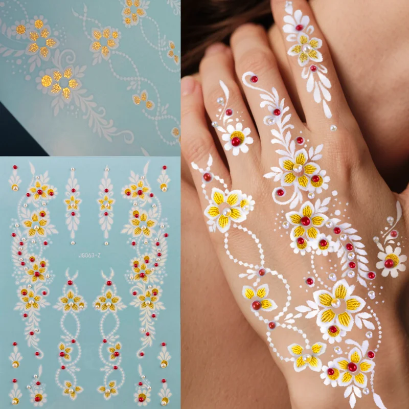 

New Pearl Glitter Flower Lace Tattoo Sticker Finger Hand Arm Facial Tattoo Decals Sexy Party Collarbone Tattoo Makeup Art Decors