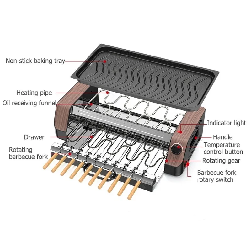 Smokeless Automatic Rotating Home Barbecue Machine for Hot Dogs And Mutton Skewers