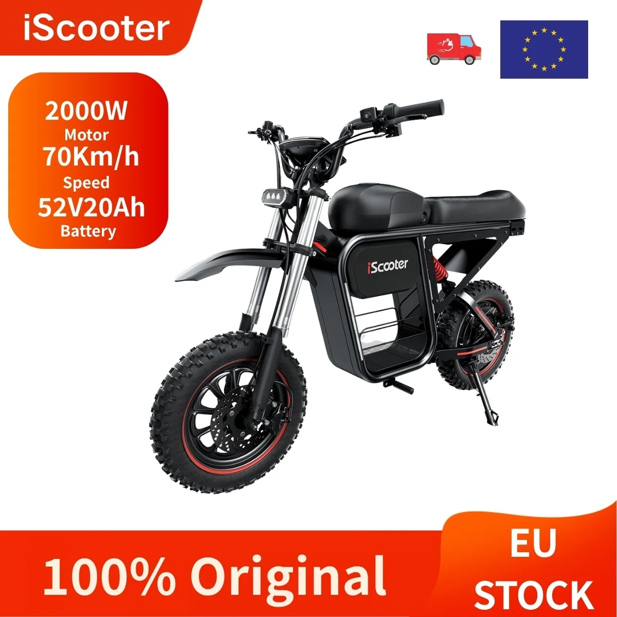 52V20Ah Batterie Iscooter Dx5Max Elektrofahrrad 2000W Motor 70 km/h Höchstgeschwindigkeit 70-100 km Reichweite 17 Zoll Reifen Stoßdämpfer Offroad Scheibenbremse Wasserdicht