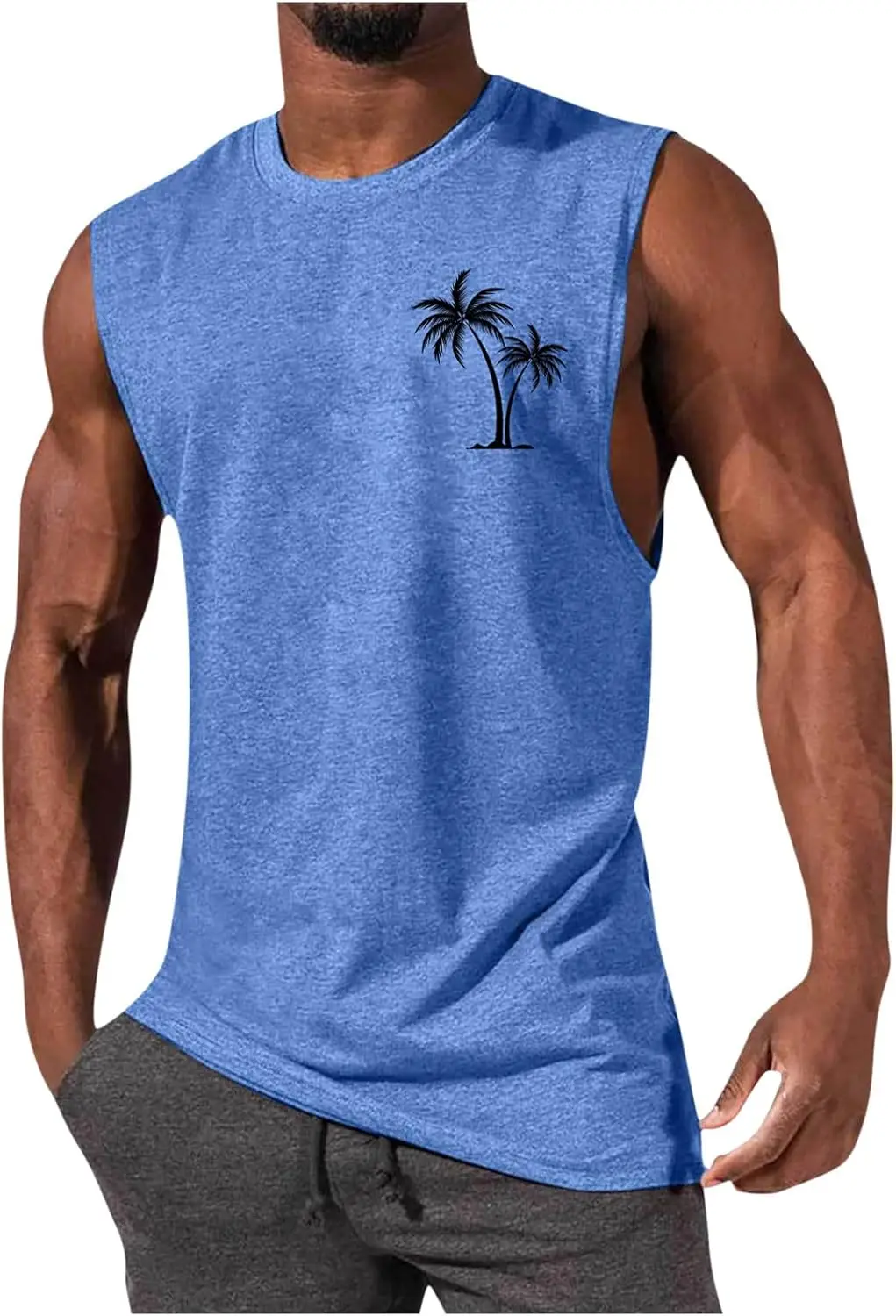 Men's Beach Tank Tops Funny Palm Tree Print Graphic Tee Shirts Casual Sleeveless Muscle T-Shirt Trendy Clothes