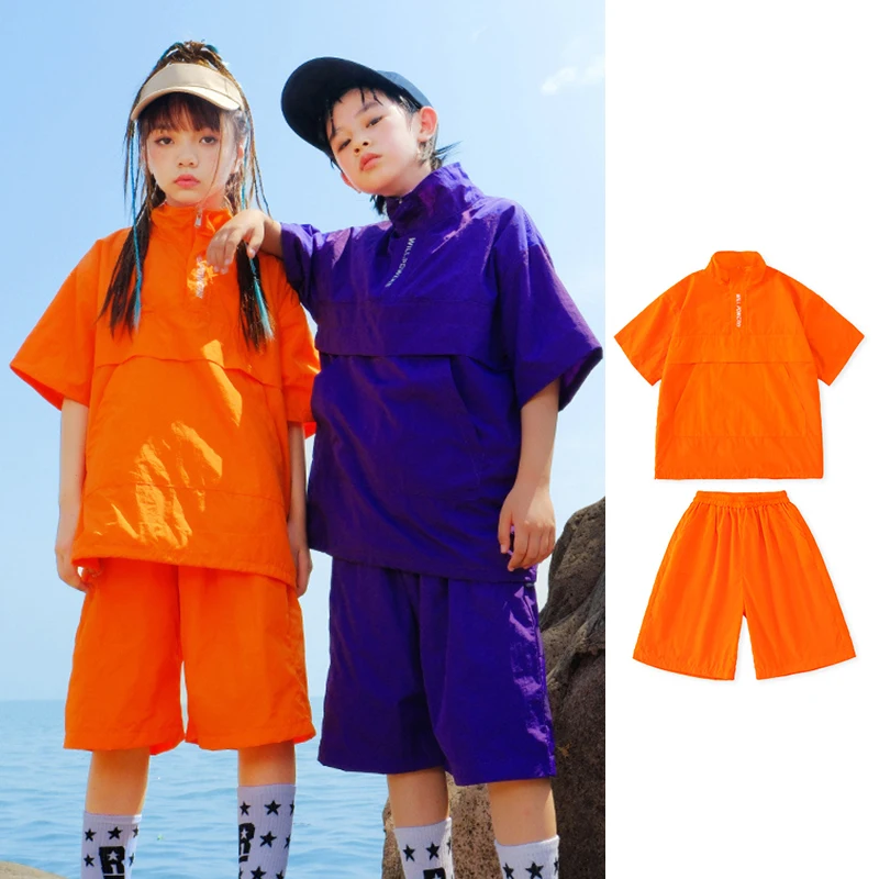 

Summer Street Dance Costume For Children Cheerleading Clothes Tops Shorts Hip Hop Performance Suit Jazz Dancewear DL10758