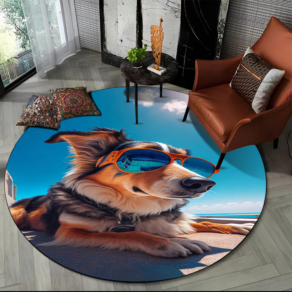 Cute Dog Samoye,Chihuahua,Koki Pomeranian Cartoon Round Carpet Rug for Living Room Bedroom Decor,kids Pet Area Rug Non-slip Mat