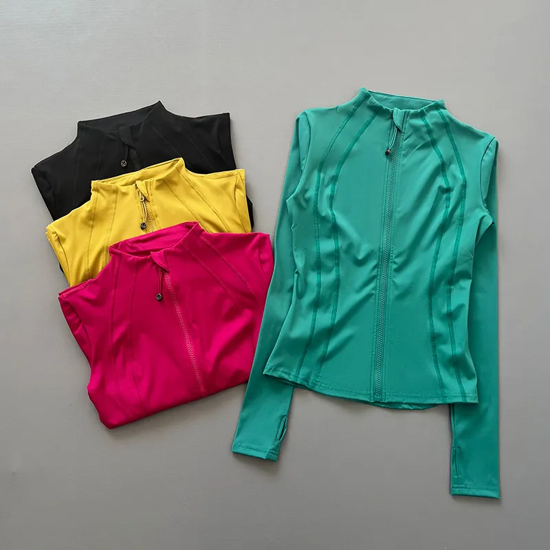 Veste de sport pour femme à fermeture éclair intégrale, manches longues, avec trous pour les pouces, coupe ajustée, séchage rapide, pour la course, la gym, le yoga et le fitness