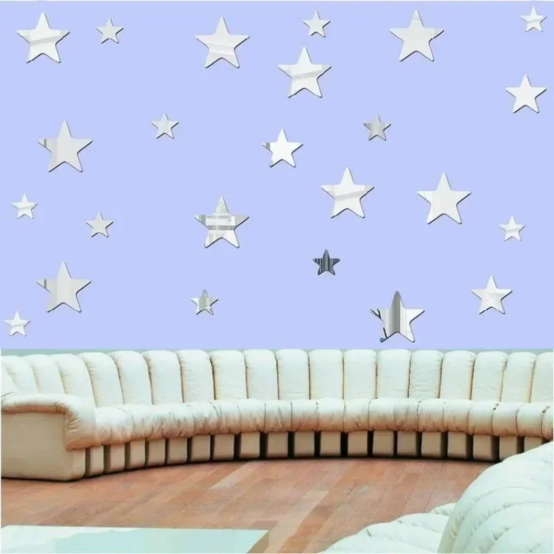 20pcs Star Mirror Wall Sticker Large Medium and Small Combination Acrylic Mirror Wall Sticker Living Room Wall Decorations New