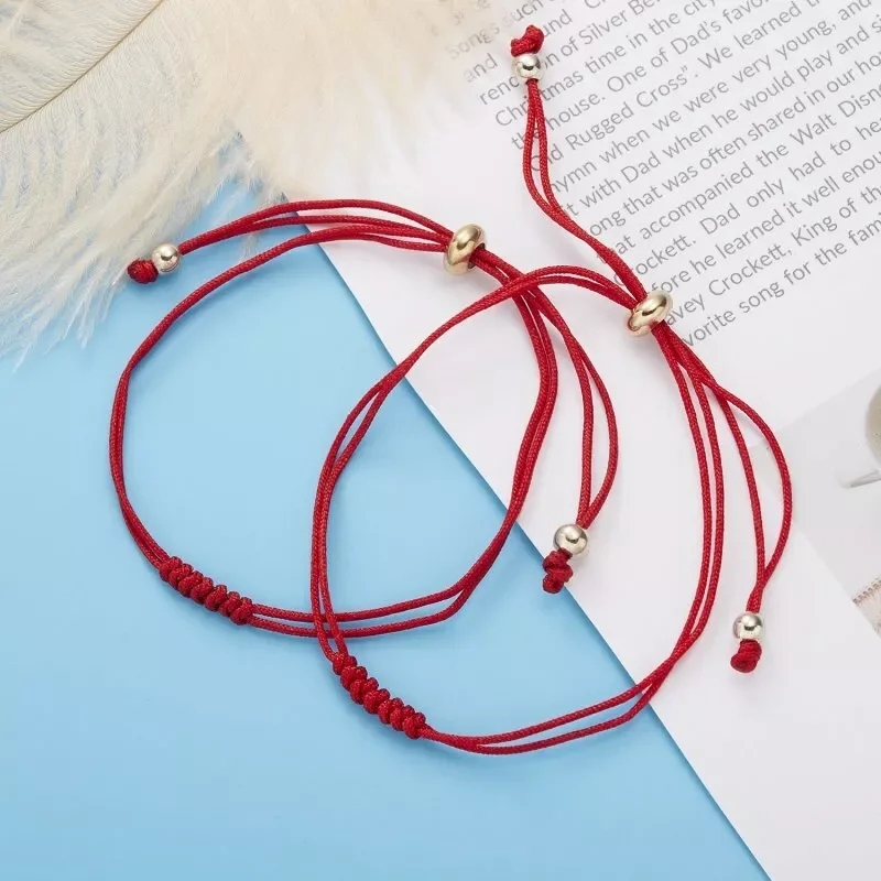 Handgefertigtes 7-Knoten-Glücksbringer-Seil mit roter Schnur, rot geflochtenes Armband, Armreif, Amulett-Kette, geflochten, für Damen und Herren, Party, Schmuck, Geschenk – Detail 6