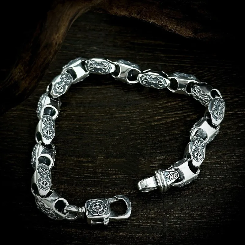 Vintage Hand Carved Tibetan Vajra Bracelet, Ancient Craft Retro Punk Unisex Trendy Delicate Statement Wrist Jewelry Gift