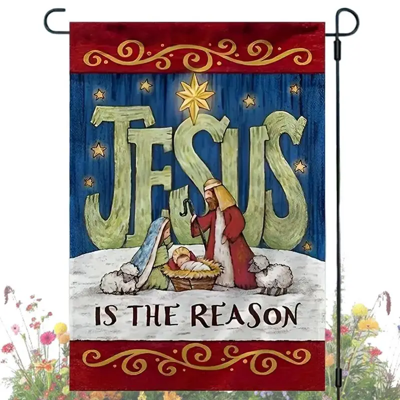 Jesus Garden Flag Jesus Is The Reason Christian Religious Christmas Flag Garden Porch Lawn Flag Home Decorative Banner Double