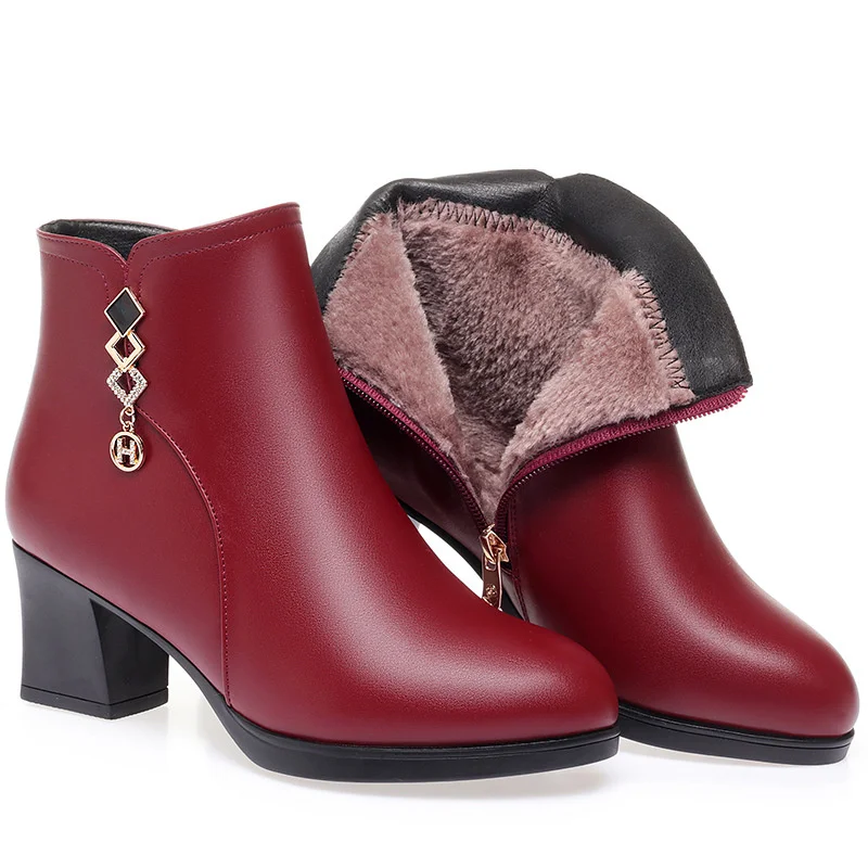 Bottes courtes en cuir souple pour femmes, chaussures à plateforme en coton, bottes de rinçage à talons hauts, velours, épais, chaud,