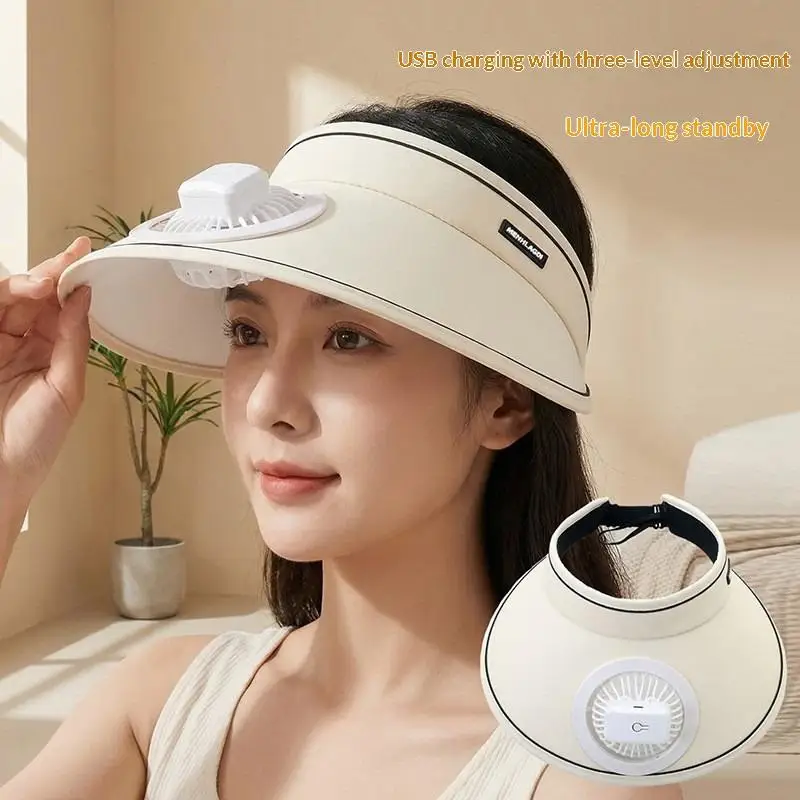 Fashion Outdoor Sun Protection Hat Summer Large Brim USB Charging Fan Sun Visor For Men And Women