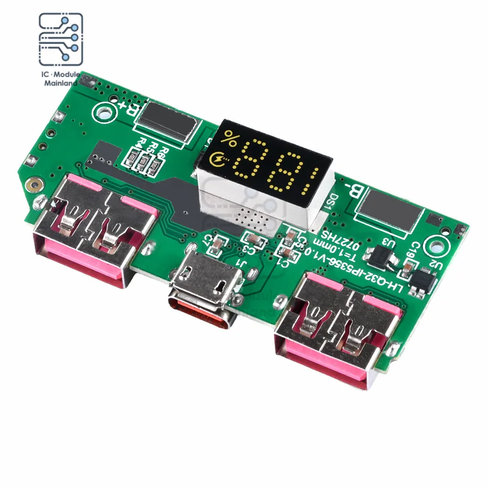 5V3A Li-ion battery digital fast charging module IP5356 support TYPE-C Micro USB QC3.0 2.0/PD3.0 PD2.0/AFC/FCP