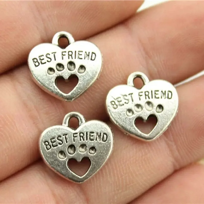 100 Stück antiksilberfarbene BEST FRIEND HEART Charms-Anhänger 15 x 14 mm für Halsketten, Armbänder, Ohrringe – Detail 4