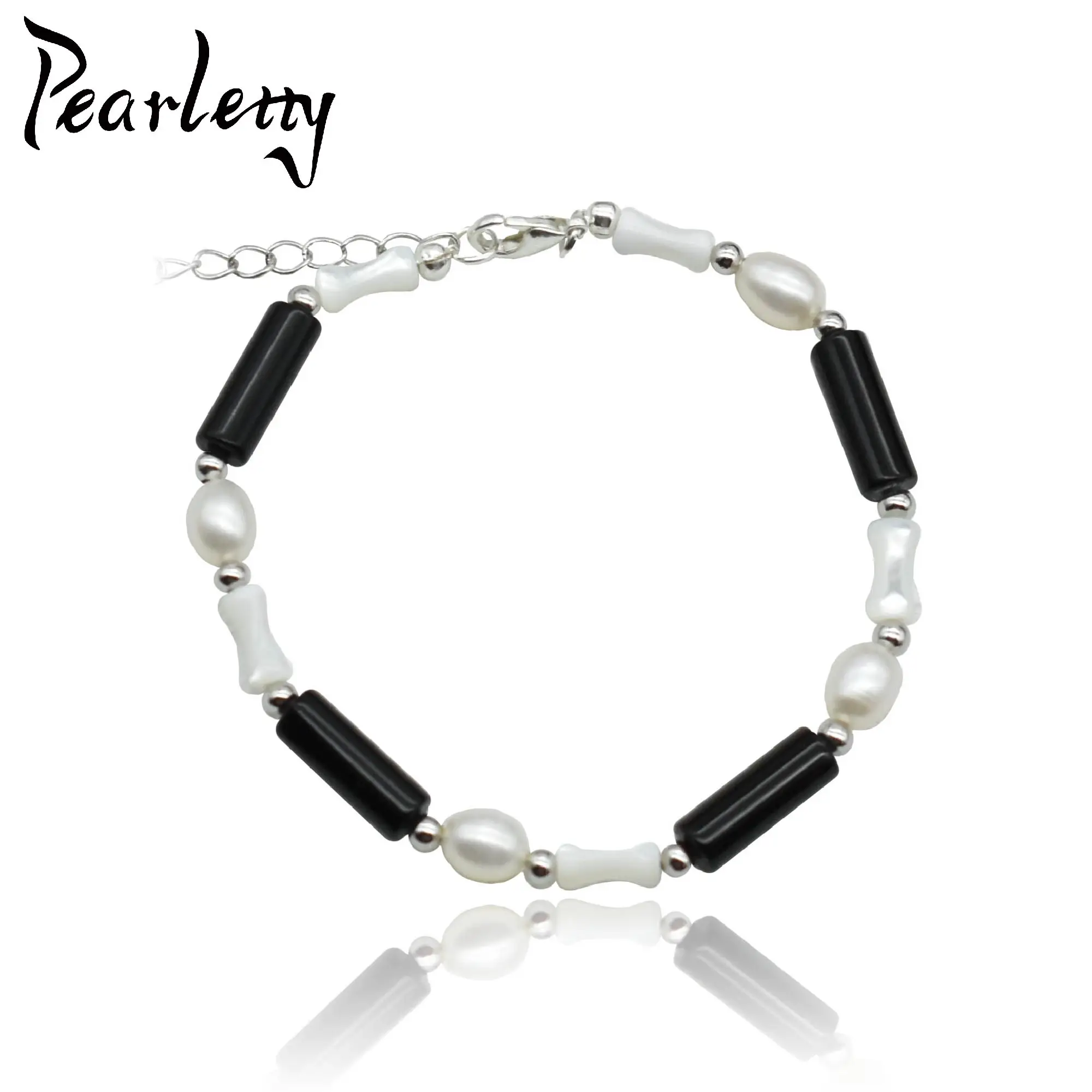 

Black Onyx Freshwater Pearl Beads Bracelet Natural Stone White Shell Handmde Bangle Jewelry Gifts for Women Men