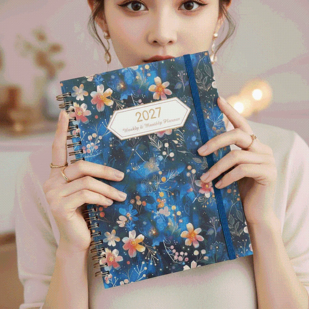 Paper Made 2027 Weekly Planner Solid Color Lightweight A5 Agenda Book Flexible Cover Twin Wire Binding Floral Spiral Notebook