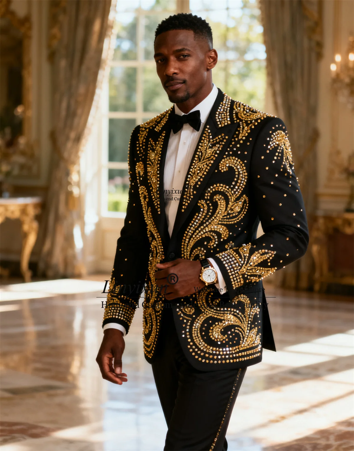 

Индивидуальные элитные мужские костюмы с металлическими украшениями из бисера, красивый пиджак для выпускного вечера, тонкие смокинги для жениха, комплекты из 2 предметов, костюм Homme