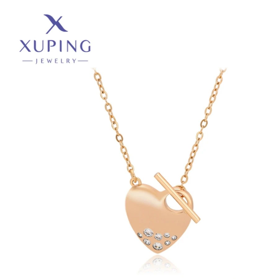 Xuping Jewelry New Fashion Style Love Shape Circular Gold Color Chain Necklace for Women Girls Christmas Party Gifts S00130470