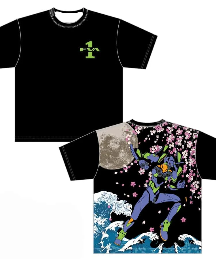 EVA New Century Evangelion Initial Machine T-shirt for Men and Women, Wind Sakura Wave Printed Short Sleeve, Fan Side