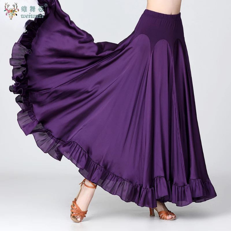 

Woman Solid Ballroom Waltz Dance Ruffles Skirt Modern Tango Skirt Square Dance Ballroom Dancing Big Swing Practice Skirt