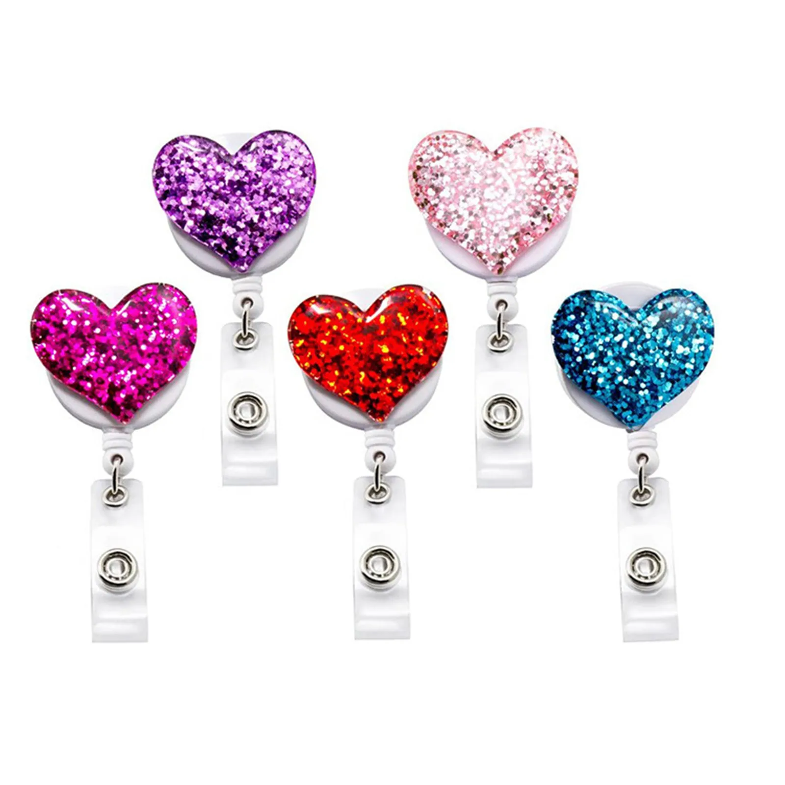 Heart-shaped Diamond-encrusted Rotating Back Clip Easy-to-pull Buckle High-elastic Stretchable Resin Sequin Document Love