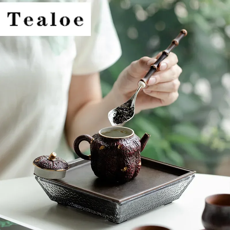 Chinese Purple Bamboo Tea Scoop Handmade Tin Tea Infuser Spoons Allocate Shovel Chahe Household Gourd Awakening Tea Ladle Crafts