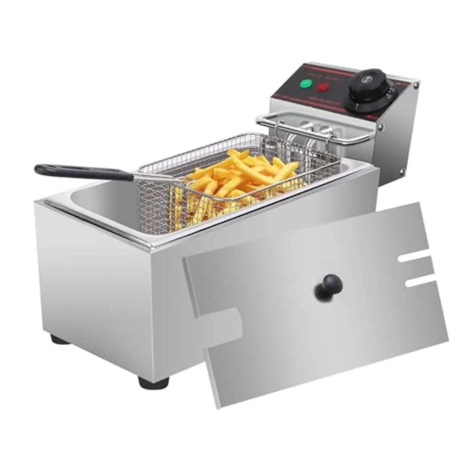 

Deep Fryer Stainless Steel 6.3Qt Commercial Style Electric Fryer with Adjustable Thermostat Rapid Heating Oil Filtration Basket