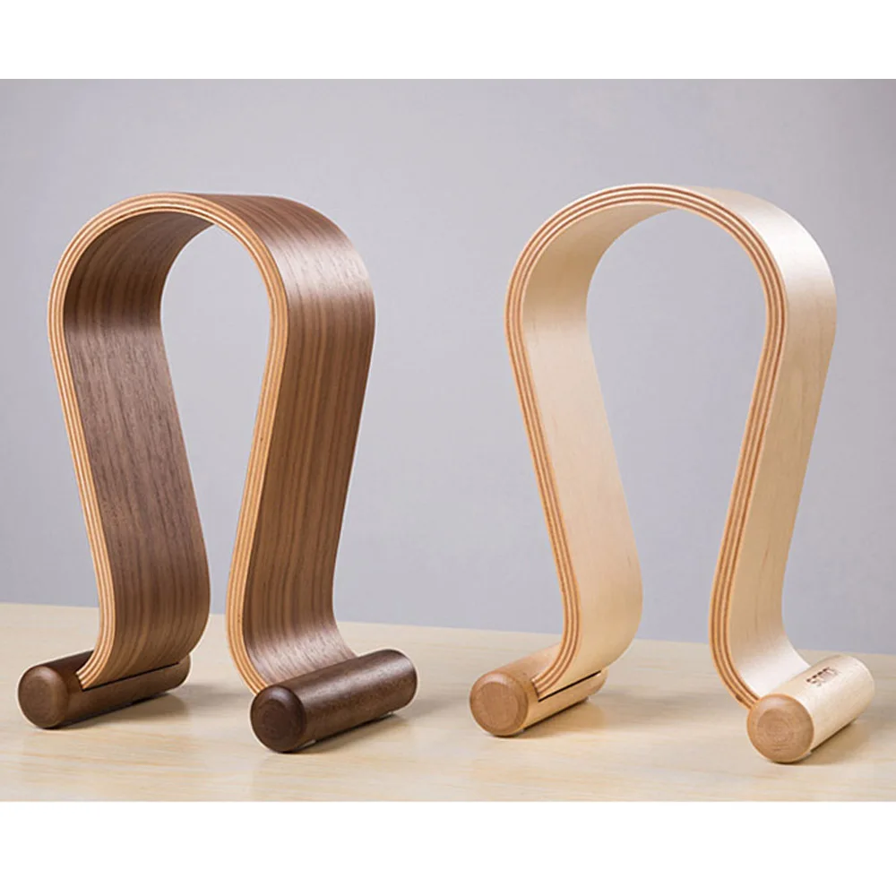 Walnut Wood U-Shaped In-Ear Headphone Display Stand, Wooden Earphone Holder Desktop Audio Accessory Ornament