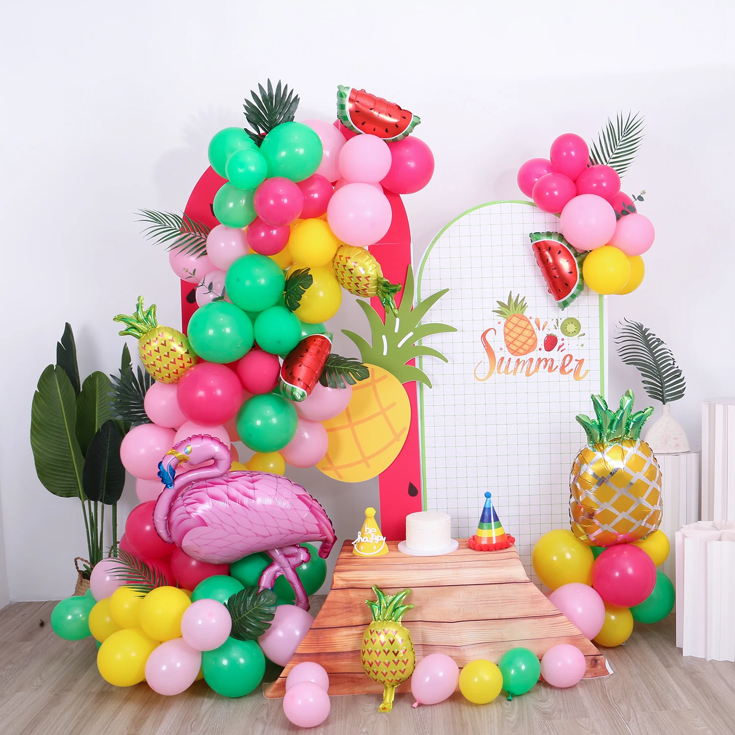 120 pcs, tropical balloon wreath arch set, Hawaiian beach summer party decorations, flamingo pineapple balloons