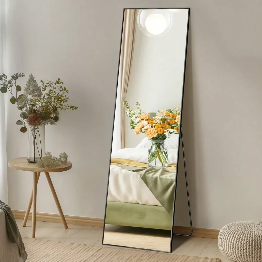 

X21 HighQuality Full Length Mirror, Aluminum Alloy Frame Ensures Stability, Standing Design For Bedroom, Black