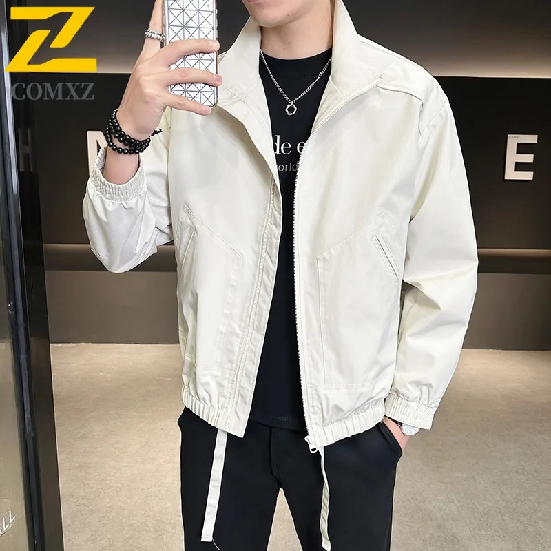 

COMXZ Men Jacket Luxury Stand Collar Commuting Office Windproof Coat Fashion Business Leisure Lightweight Autumn Mens Clothing