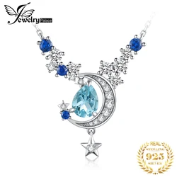 JewelryPalace New Moon Star 4.5ct Genuine Sky Blue Topaz Created Sapphire 925 Sterling Silver Pendant Necklace for Woman 45cm