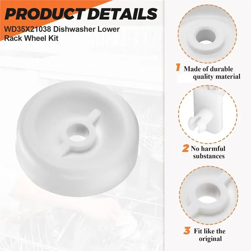 [B25B!】 Dishwasher Dishrack Rollers And Studs-1 Set Lower Rack Wheel Kit Replacement For GE, Kenmore WD35X21038 300℉ Exact