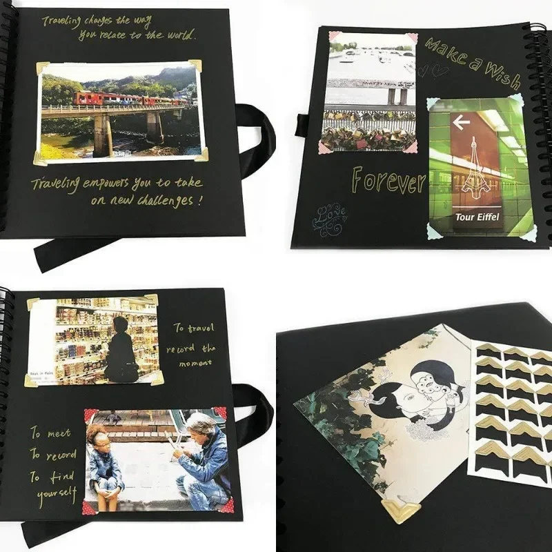 80 schwarze Seiten Speicher bücher DIY Handwerk Fotoalben Sammelalbum Cover Binder Foto karten für Hochzeitstag Weihnachten Geschenk Foto karte