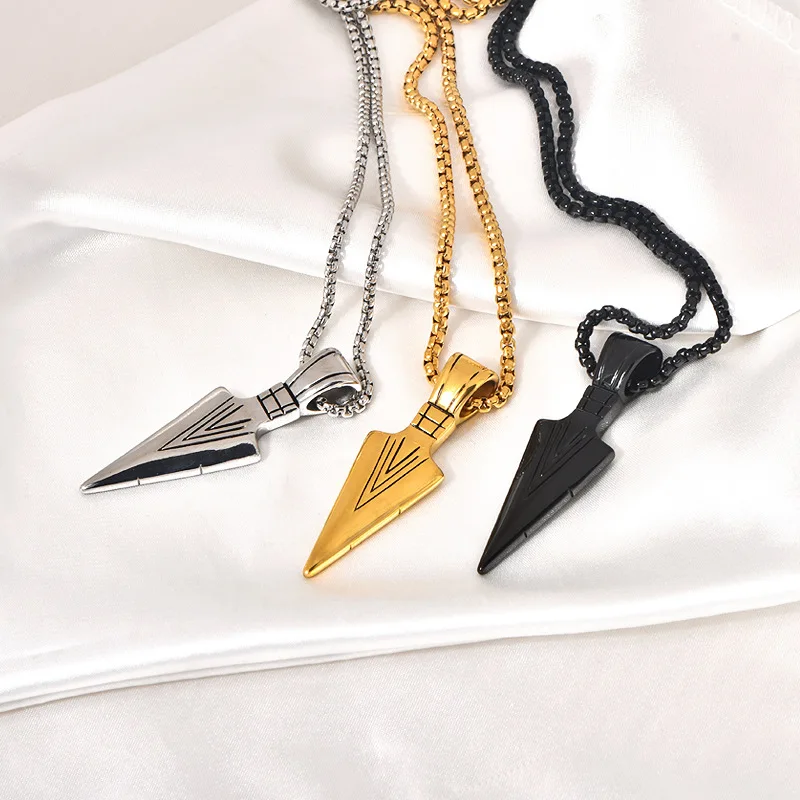 UILZ Personalized Domineering Triangle Spearhead Men's Couple Alloy Retro Hip-hop Arrow Necklace Pendant Jewelry