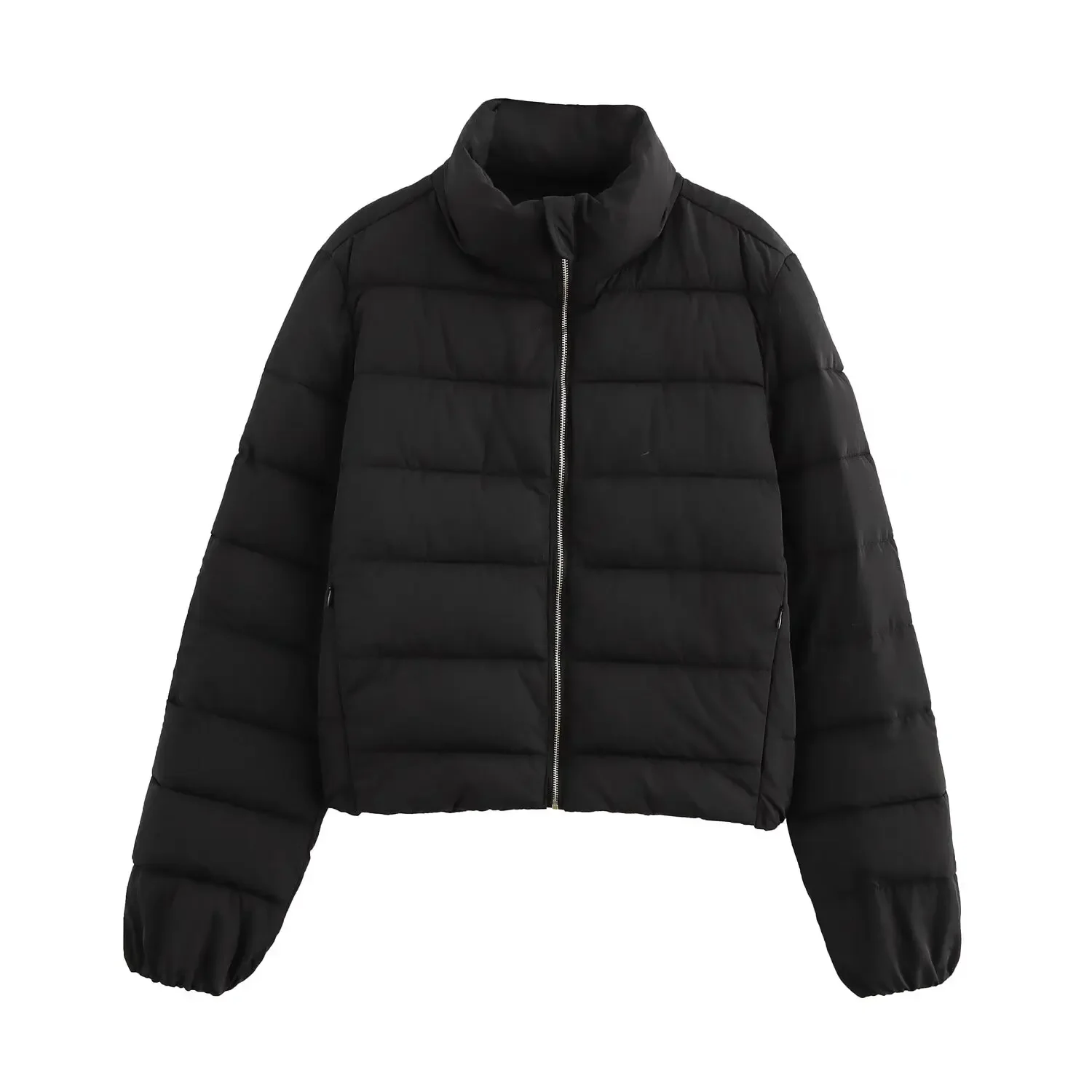 

Nice New Women's European And American Style Fashion Stand-up Collar Splicing Quilted Warm Jacket Long Sleeve Coat