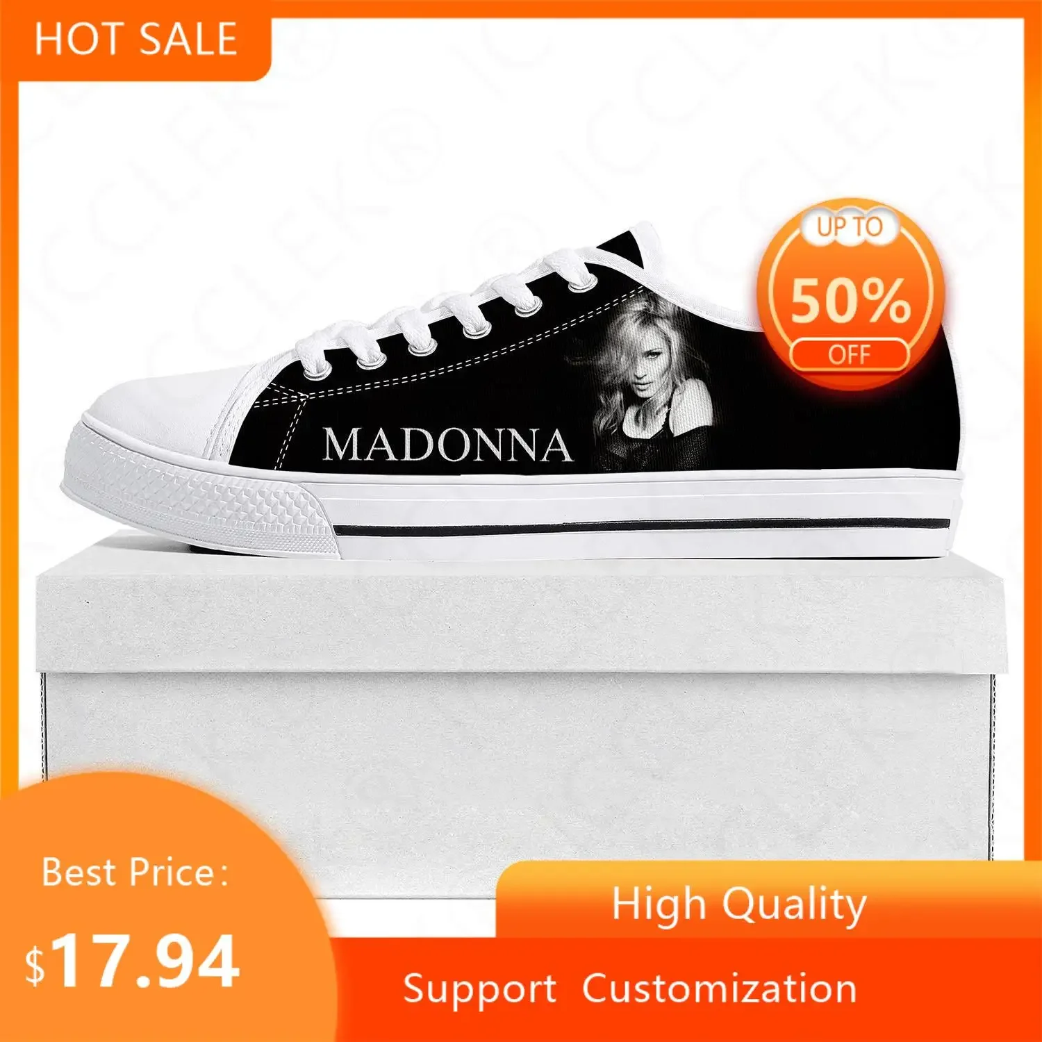 Madonna Pop Rock Singer Disco Fashion Lage Top Hoge Kwaliteit Sneakers Heren Dames Tiener Canvas Sneaker Paar Schoenen Custom Schoen