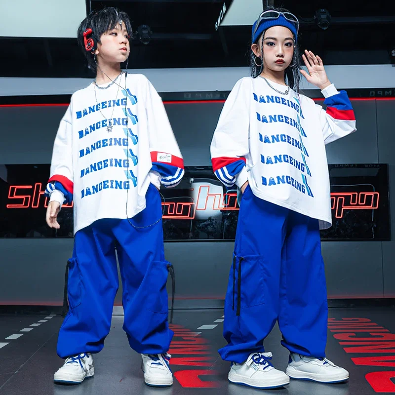 

Kids Hip Hop Clothing Girl Boy Jazz Dance Costume Clothes Print Oversize Sweatshirt Casual Cargo Pants Streetwear Joggers