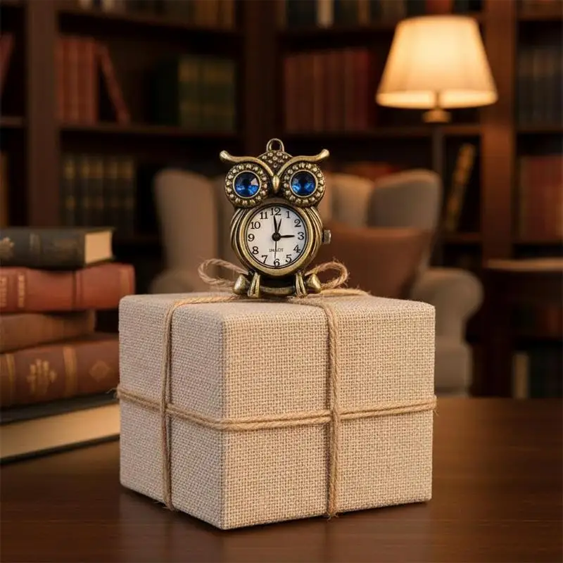 Tiny Cute Owl Shaped Pendant Pocket Watch For Kid Men Women Retro Quartz Pocket Clock Gifts Arabic Numerals Dial