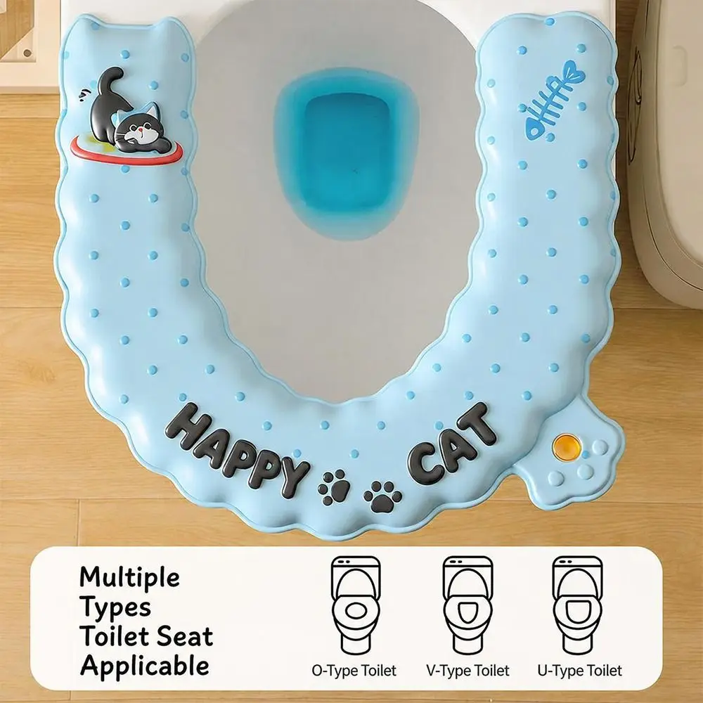Cartoon Cat EVA Toilet Seat Cover Self Adhesive U-Shaped Toilet Seat Cushion Waterproof Scented Toilet Lid Cover Bathroom Use