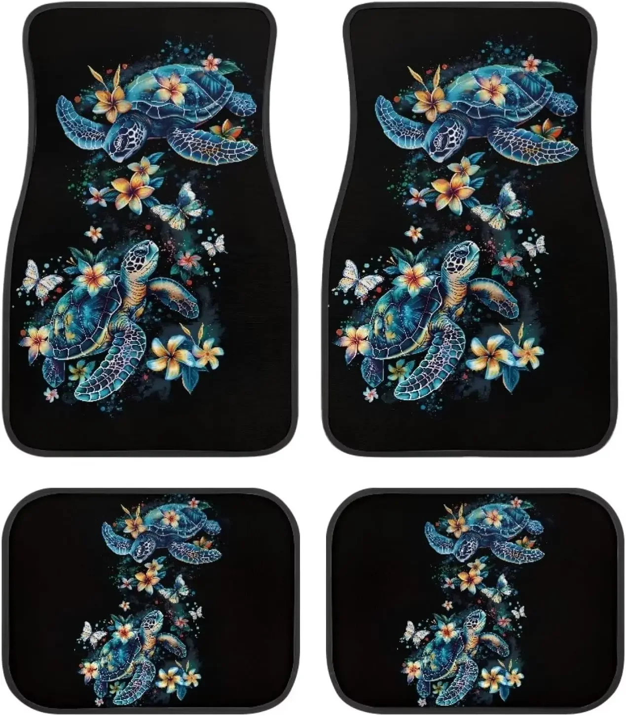 

Набор из 4 напольных ковриков, передние и задние ковры для автомобиля, стильные автомобильные ковры, нескользящие автомобильные коврики для ног с мягкой подкладкой, морская черепаха