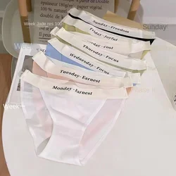 MXLWomen's Underwear Sexy Lace Panties Mid Waist Seamless Comfort Briefs Girl Ice Silk Letter Underpants Female Lingerie