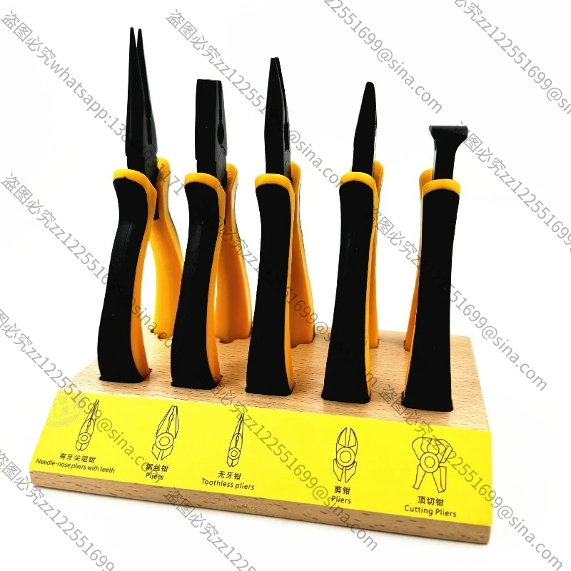 Suitable for, Oblique Pliers, FlatPliers, Pointed NosePliers, WirePliers, Pliers, Including Wooden Base, A Set of Five