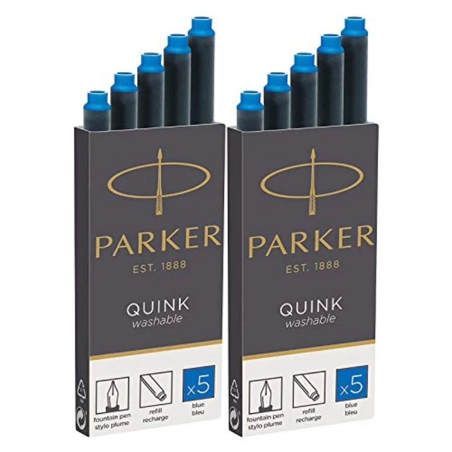 

Quink Washable Ink Fountain Pen Refill Cartridges, 10 Blue Ink Refills 3016031PP (10 Cartridges, Blue)