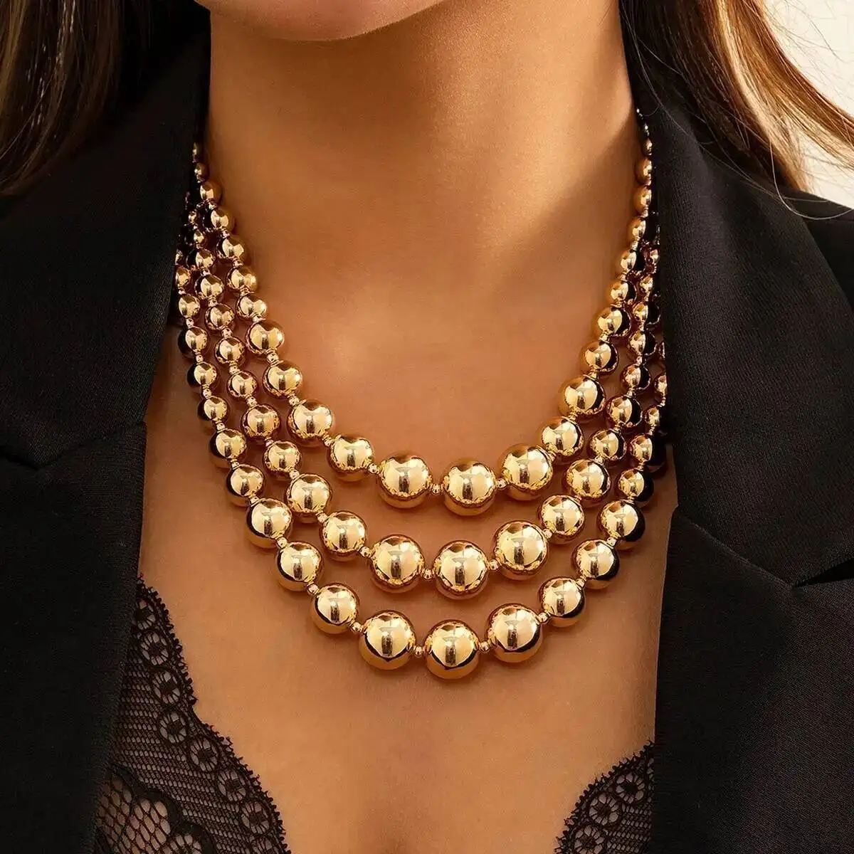 PuRui Übertreibung Vintage Kunststoff Perlen Kette Halskette für Frauen Kreative mehrschichtige klobige dicke Schlüsselbein Halsketten Schmuck