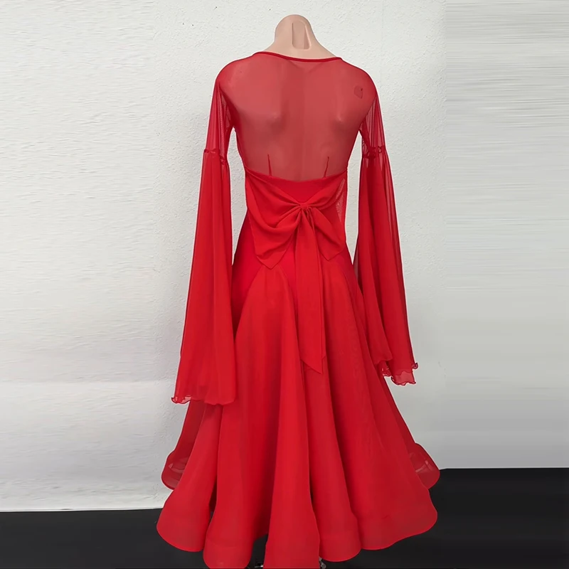Robe de danse de salon rouge pour femmes, robe de spectacle de danse moderne Standard, robes de valse élégantes, vêtements de danse d'entraînement en salle de bal 2941